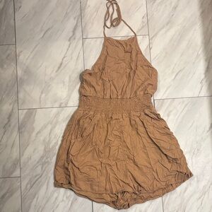 Aerie Double Lined Swim Cover Up Halter Tie Back Romper with Pockets